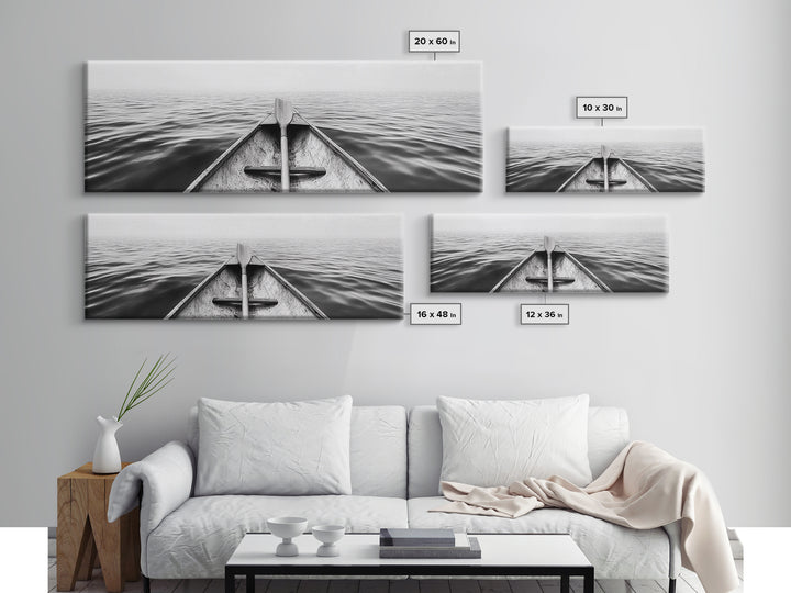 Canoe View, Open Water, Ocean Drift, Paddleboat Scene, Canvas Print, adventure wall art, rustic lake house decor, minimalist travel photo