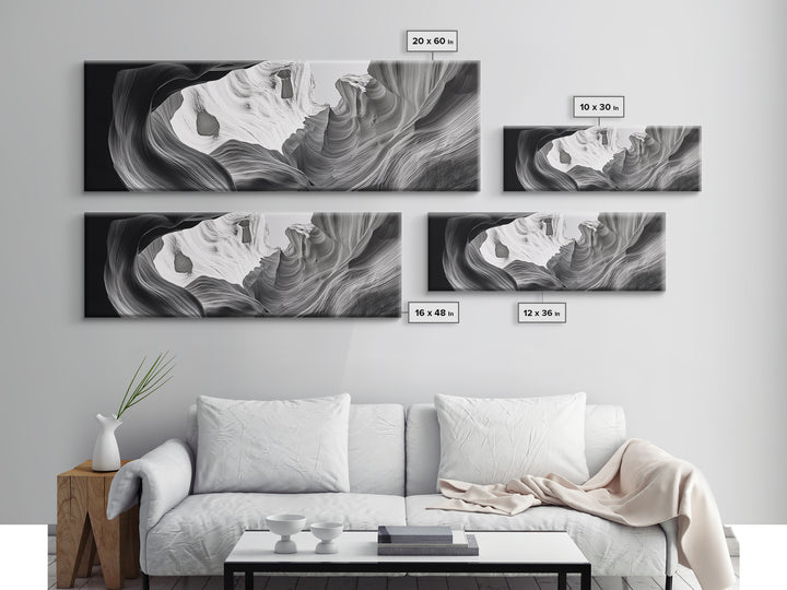 Desert Canyon Swirl, Abstract Rock Layers, Light and Shadow, Framed Canvas Print, Minimalist Living Room Art, Earth Tone Decor