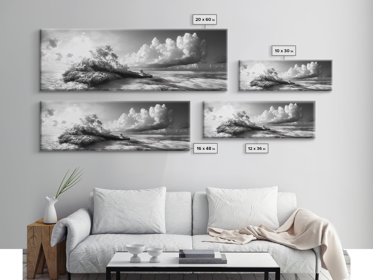 Tropical Island, Ocean Clouds, Stormy Sky, Canvas Print, Surreal Nature Wall Art, Coastal Home Decor, Dreamy Beach Scene Photography