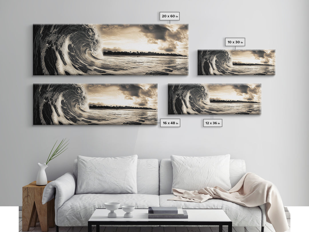 Barrel Wave, Tropical Storm, Surfer’s Dream, Framed Canvas Print, Ocean Power Wall Art, Coastal Living Room Photography Decor