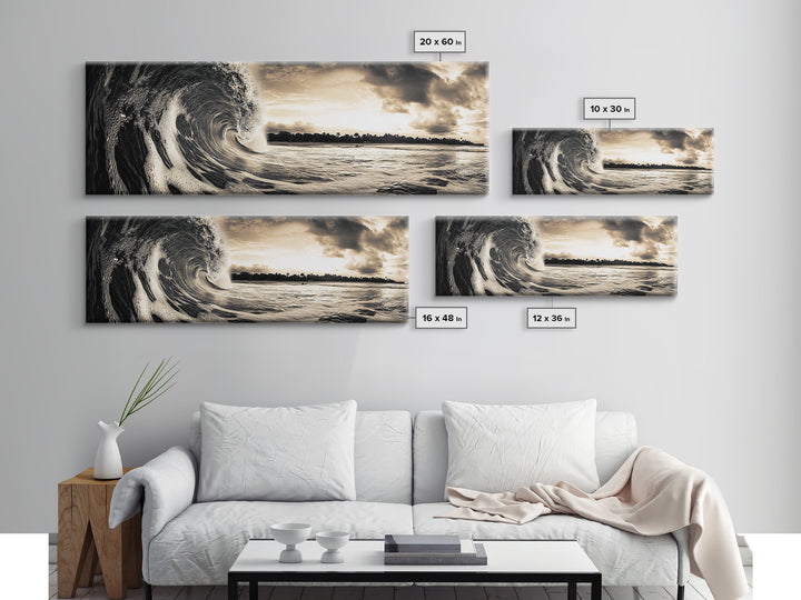 Barrel Wave, Tropical Storm, Surfer’s Dream, Framed Canvas Print, Ocean Power Wall Art, Coastal Living Room Photography Decor