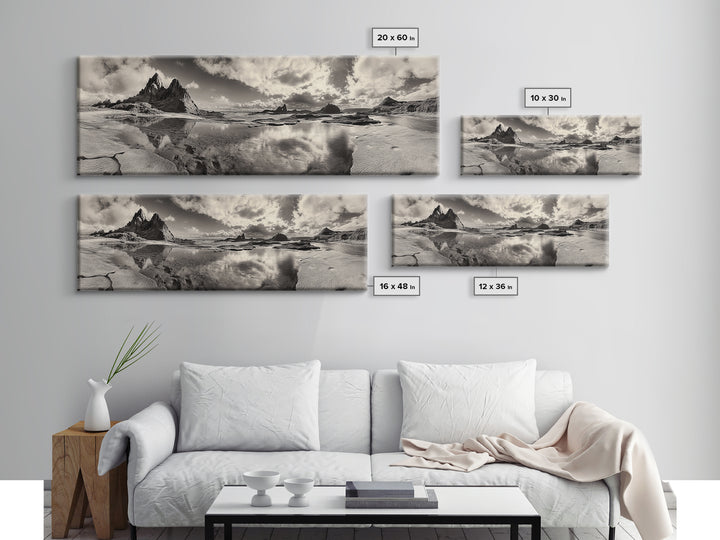 Coastal Rocks, Ocean Reflection, Dramatic Sky, Framed Canvas Print, Beach Landscape Photography, Fall Living Room Wall Art