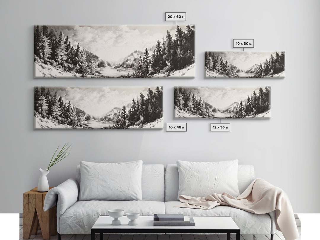 Snowy Pines, Winter Landscape, Woodland Valley, Fine Art Nature, Framed Canvas Print, Cabin Wall Art, Mountain Decor, Rustic Winter Scene