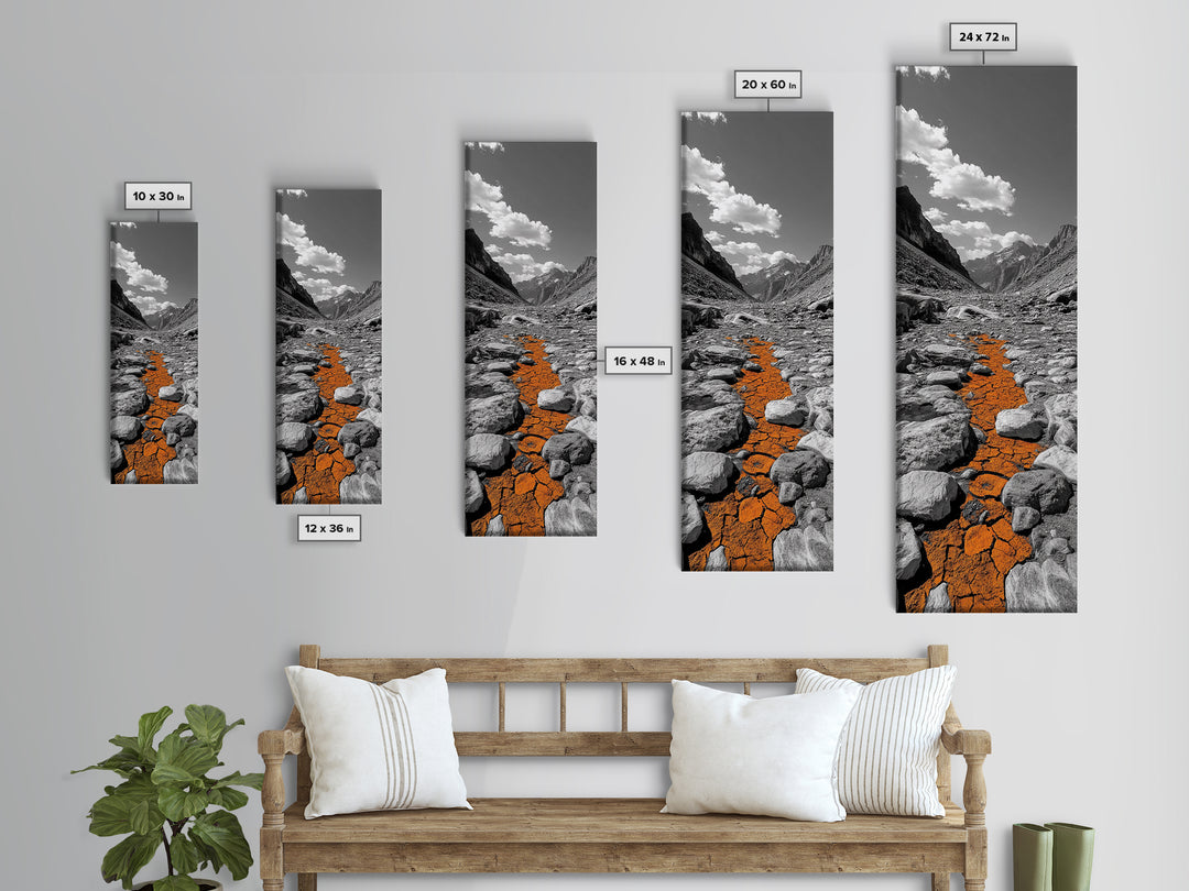 Cracked Earth, Orange Path, Mountain Trail, Climate Scene – Canvas Print, Nature Wall Art, Earth Tones Decor, Fall Landscape Photography