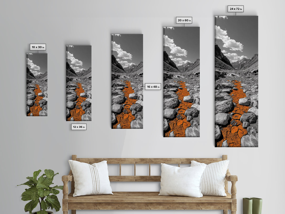 Cracked Earth, Orange Path, Mountain Trail, Climate Scene – Canvas Print, Nature Wall Art, Earth Tones Decor, Fall Landscape Photography