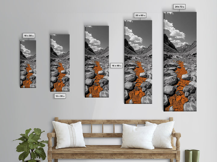 Cracked Earth, Orange Path, Mountain Trail, Climate Scene – Canvas Print, Nature Wall Art, Earth Tones Decor, Fall Landscape Photography