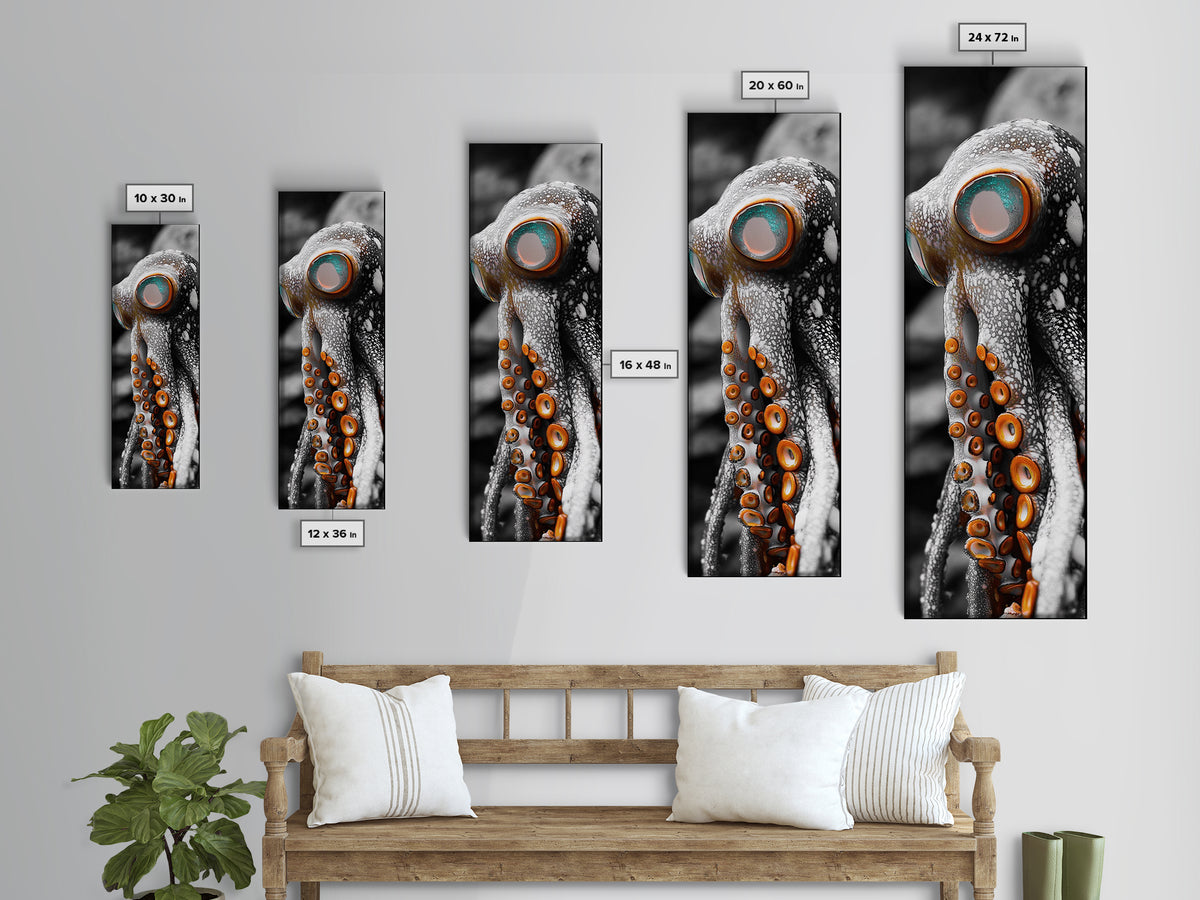 Octopus Closeup, Ocean Creature, Tentacle Texture, Framed Canvas Print, Marine Life Art, Nautical Bathroom Decor, Moody Coastal Wall Art