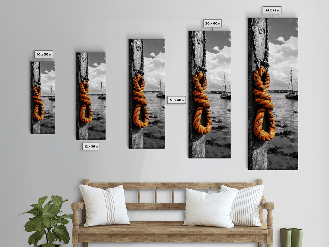 Nautical Rope, Coastal Knot, Seaside Life, Framed Canvas Print, Rustic Bathroom Art, Fishing Wall Decor, Harbor Style, Marine Decor