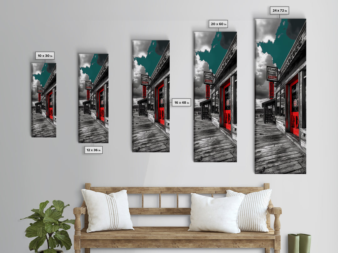 Wild West, Red Door, Desert Town, Saloon Art, Framed Canvas Print, Cowboy Wall Art, Western Decor, Rustic Bar Style, Americana Vibes