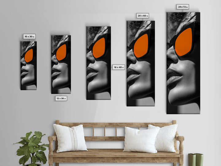 Bold Sunglasses, Fashion Portrait, Orange Aesthetic, Modern Minimalism, Framed Canvas Print, Bedroom Wall Art, Editorial Wall Decor