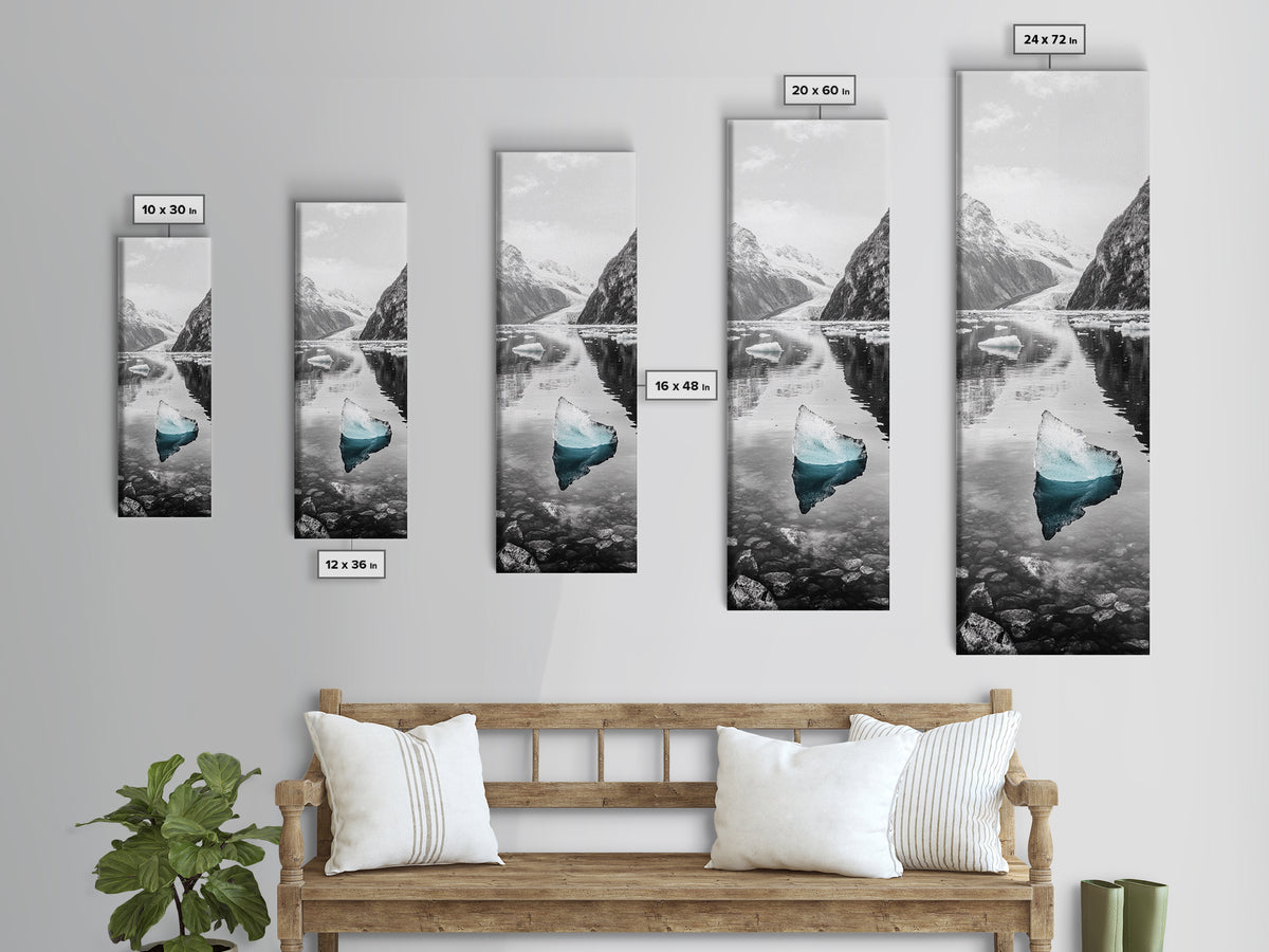 Iceberg, Glacier Reflection, Arctic Landscape, Serene Water, Framed Canvas Print, Minimalist Wall Art, Bathroom or Bedroom Photography
