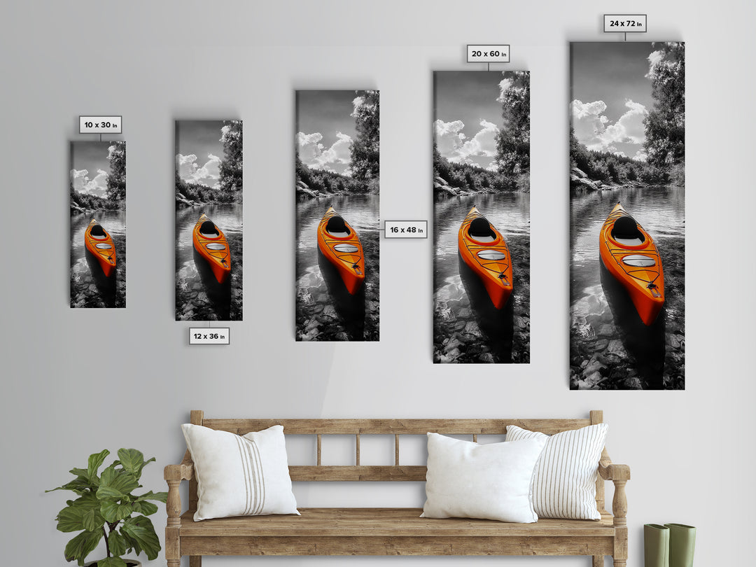 River Kayak Drift, Serene Paddle, Tranquil Outdoors, Fall Waterway, Canvas Print, Rustic Wall Art, Adventure Decor, Nature Photography