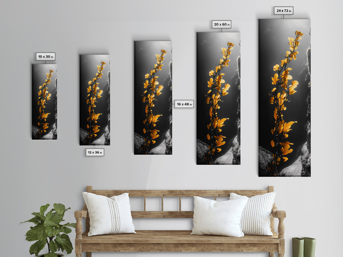 Ocean Kelp Art, Golden Seaweed, Deep Sea Beauty, Underwater Light, Canvas Print, Bathroom Wall Art, Nautical Decor, Moody Coastal Style