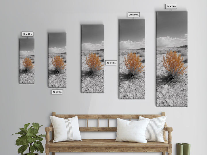 Desert Bush, Orange Foliage, Southwestern Scene, Minimalist Framed Canvas Print, desert landscape wall art, boho room decor