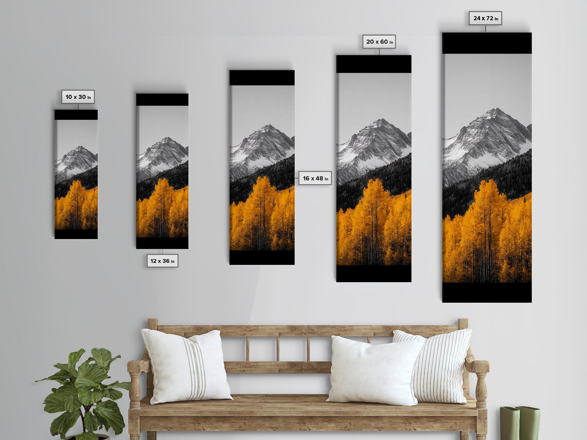 Autumn Aspen Trees, Mountain Range, Fall Foliage, Framed Canvas Print, Rustic Farmhouse Art, Living Room Wall Decor, Seasonal Nature Art