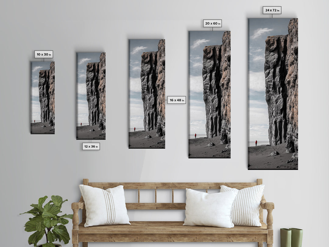 Cliff Wall, Ocean View, Lone Hiker, Rugged Coast, Framed Canvas Print, Adventure Art, Minimalist Decor, Office Wall Art, Modern Nature