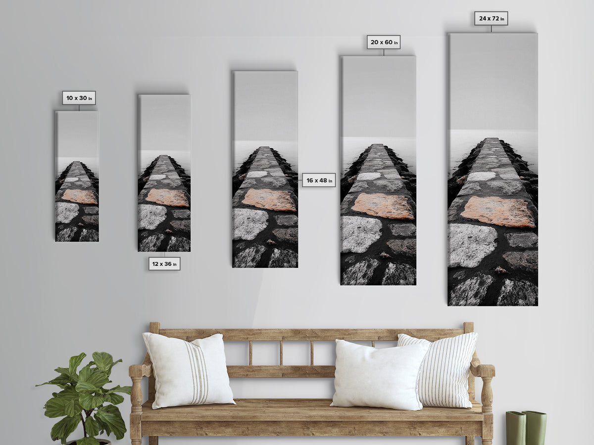 Stone Pathway, Tranquil Jetty, Ocean Horizon, Minimalist Art, Framed Canvas Print, Coastal Decor, Entryway Wall Art