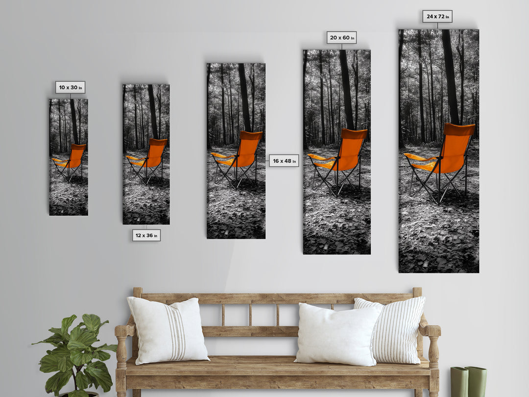 Autumn Forest Chair, Solitude in Nature, Outdoor Retreat, Framed Canvas Print, Fall Wall Art, Minimalist Cabin Decor, Nature Lover Gift