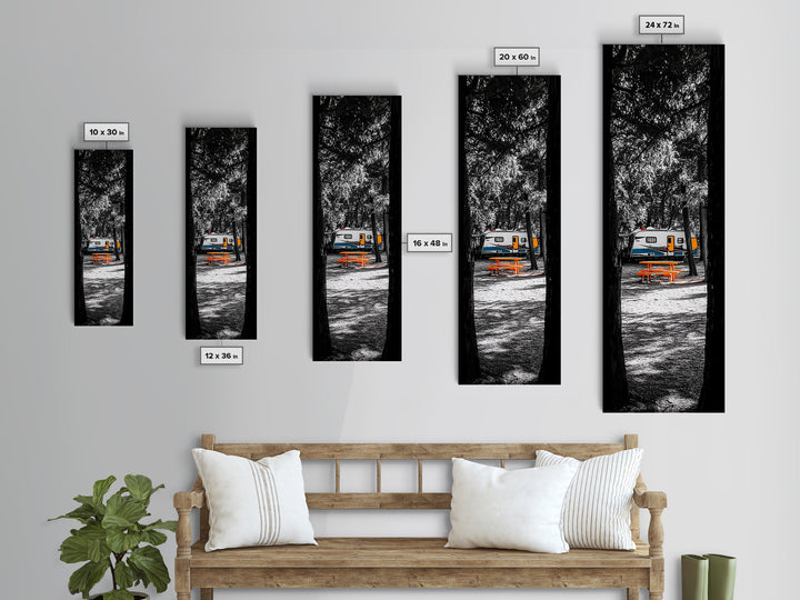 Camper Life, Autumn Picnic, RV Camping Scene, Framed Canvas Print, Rustic Travel Decor, Nature Wall Art, Adventure Home Style