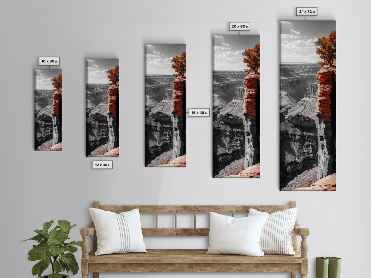 Desert Canyon Cliff, Fall Tree Landscape, Adventure Nature Art, Framed Canvas Print, Earth Tone Wall Decor, Southwest Living Room Art