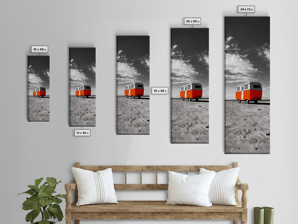 Coastal Camper Van, Beach Road Trip Art, Travel Lover Gift, Framed Canvas Print, Minimalist Seaside Decor, Van Life Wall Art, Entryway Art