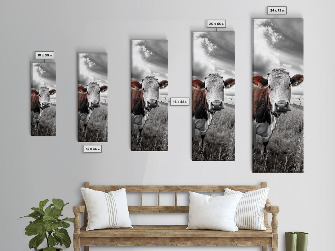 Curious Cow Portrait, Rustic Farmhouse Decor, Country Field Vibe, Framed Canvas Print, Western Wall Art, Kitchen or Dining Room Accent