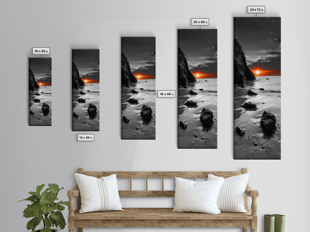 Sunset Beach Scene, Coastal Glow Decor, Dramatic Shoreline Art, Framed Canvas Print, Ocean Wall Art, Fall Vibes Bedroom Accent