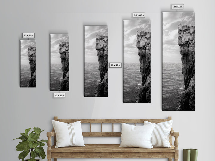 Ocean Cliff Edge, Rugged Coastline Art, Black White Landscape Print, Framed Canvas Print, Modern Seaside Office Wall Decor, Moody Landscape
