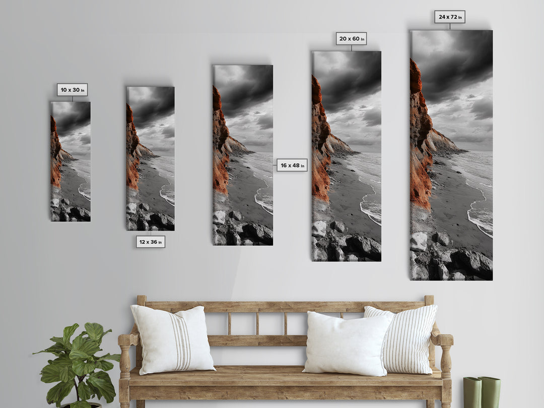 Coastal Cliffs, Orange Rocks, Seaside Drama, Fall Coastal Wall Art, Canvas Print, Earth Tone Decor, Hallway or Entryway Statement Piece