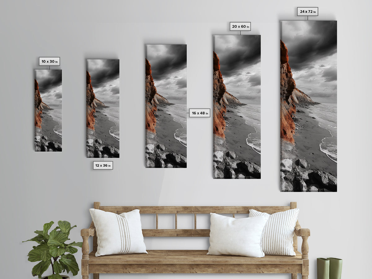 Coastal Cliffs, Orange Rocks, Seaside Drama, Fall Coastal Wall Art, Canvas Print, Earth Tone Decor, Hallway or Entryway Statement Piece
