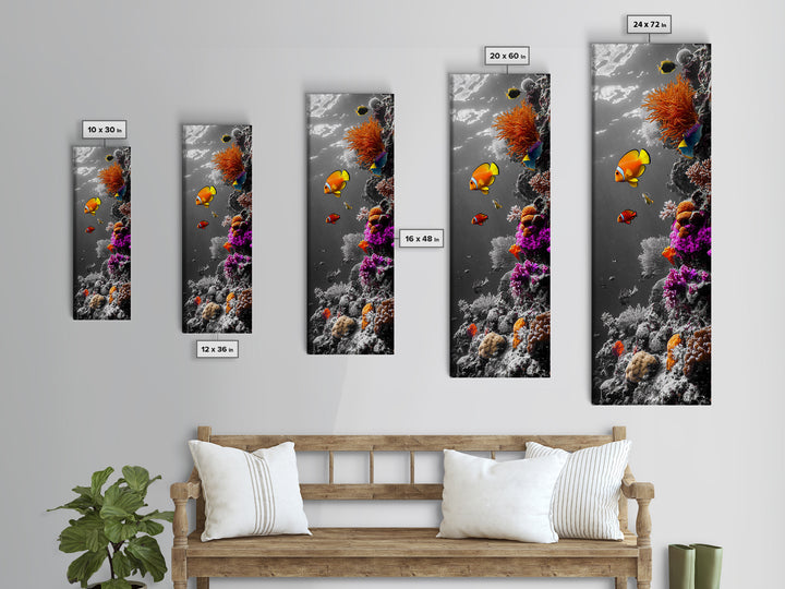 Clownfish Reef, Underwater Scene, Ocean Wall Decor, Coral Reef, Tropical Fish, Framed Canvas Print, Vibrant Bathroom Wall Art