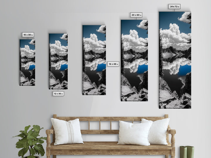 Reflected Clouds, Blue Sky, Mountain Lake, Wilderness Escape, Scenic Nature Art, Framed Canvas Print, Tranquil Office Wall Decor