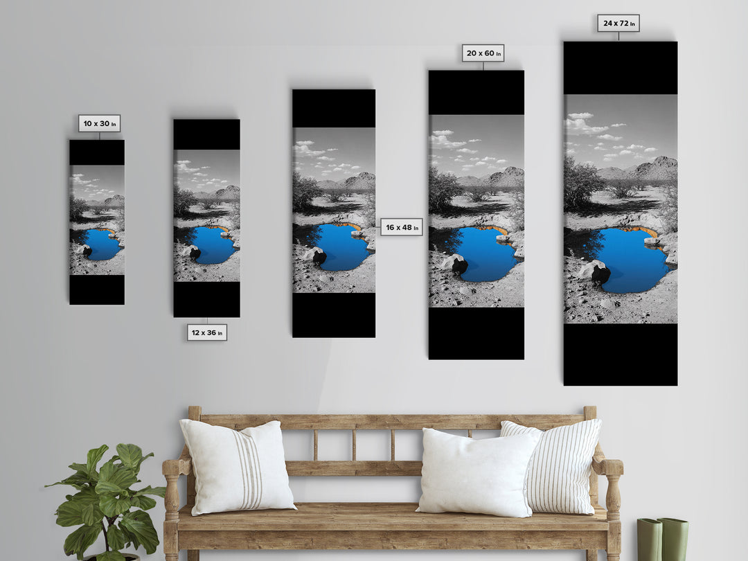 Blue Oasis, Desert Pool, Tranquil Reflection, Minimalist Landscape, Framed Canvas Print, Serene Entryway Wall Art, Calm Southwestern Decor