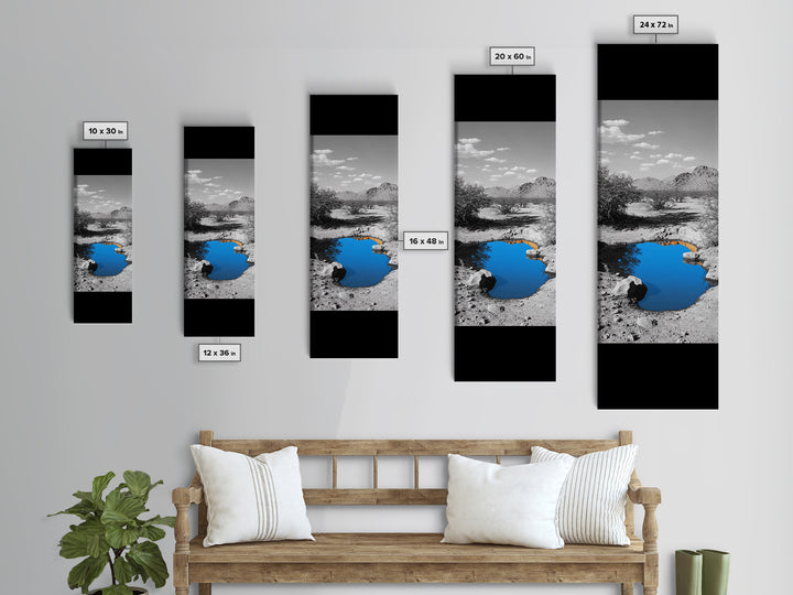 Blue Oasis, Desert Pool, Tranquil Reflection, Minimalist Landscape, Framed Canvas Print, Serene Entryway Wall Art, Calm Southwestern Decor