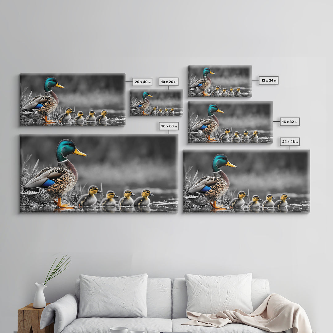Duck Family, Pond Life, Nature Scene, Wildlife Photography, Canvas Print, Nursery Wall Art, Cute Animal Print, Nature Lover Gift Idea