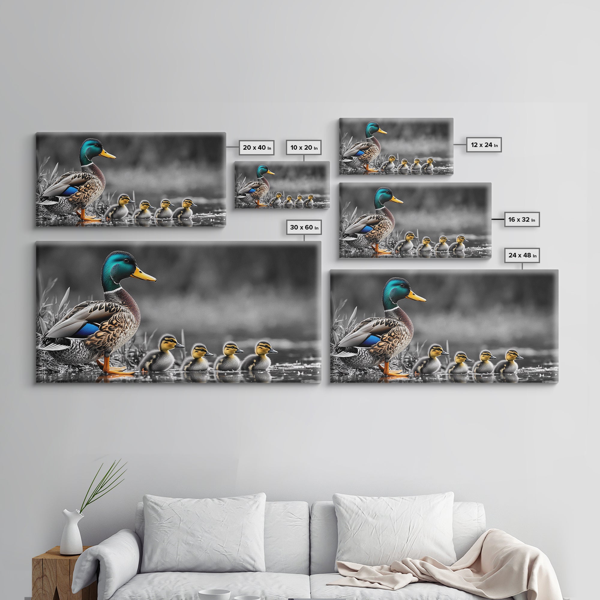 Duck Family, Pond Life, Nature Scene, Wildlife Photography, Canvas Print, Nursery Wall Art, Cute Animal Print, Nature Lover Gift Idea