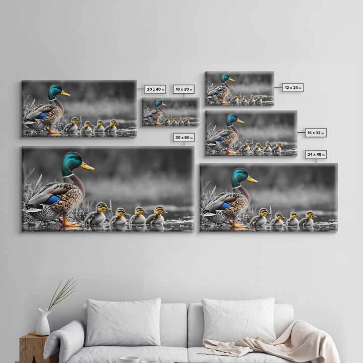 Duck Family, Pond Life, Nature Scene, Wildlife Photography, Canvas Print, Nursery Wall Art, Cute Animal Print, Nature Lover Gift Idea