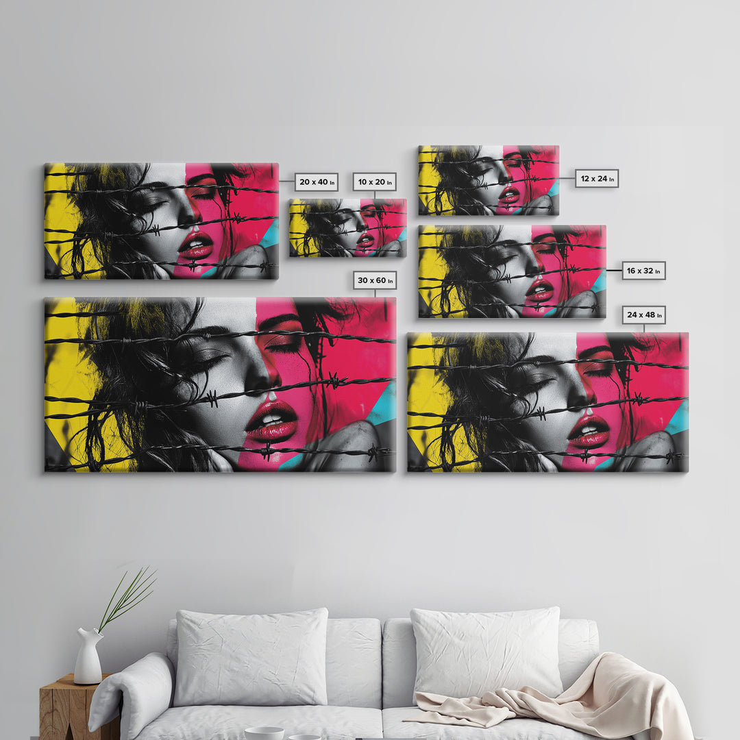 Barbed Beauty, Pop Art Woman, Bold Portrait, Emotional Wall Decor, Framed Canvas Print, Bedroom Wall Art, Modern Graffiti Style, Urban Pop