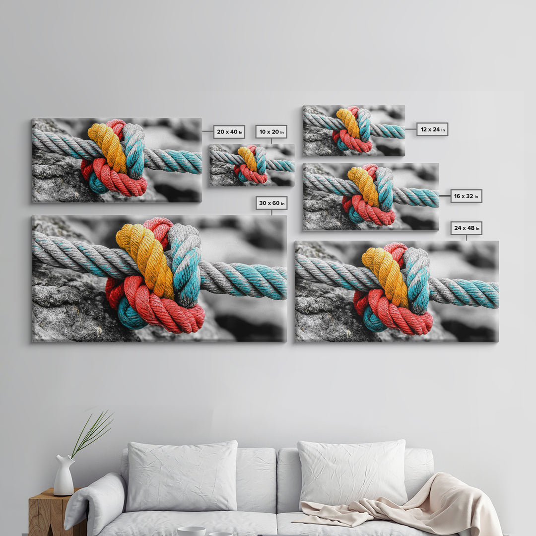 Nautical Knot, Bold Rope, Maritime Wall Decor, Framed Canvas Print, Rustic Coastal Art, Nautical Theme, Bathroom Wall Art, Industrial Art