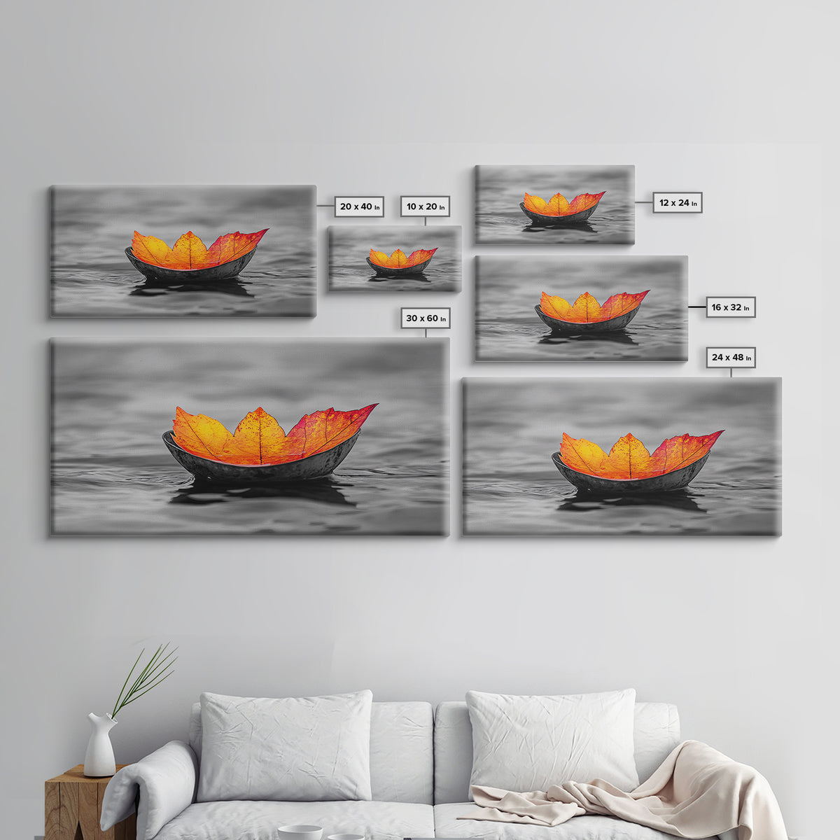 Autumn Leaf, Floating Bowl, Red Yellow Decor, Framed Canvas Print, Cozy Fall Art, Thanksgiving Wall Art, Kitchen Decor, Minimalist Style