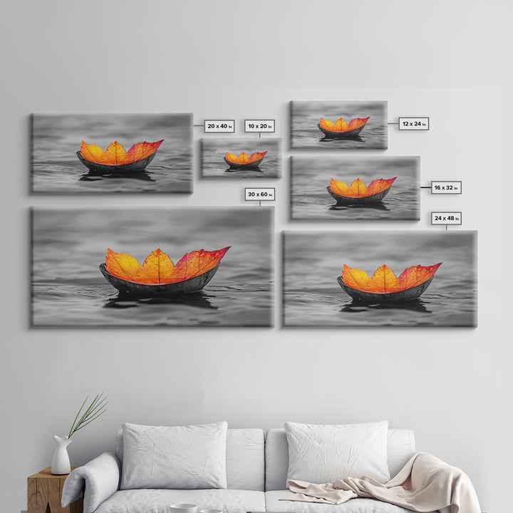 Autumn Leaf, Floating Bowl, Red Yellow Decor, Framed Canvas Print, Cozy Fall Art, Thanksgiving Wall Art, Kitchen Decor, Minimalist Style