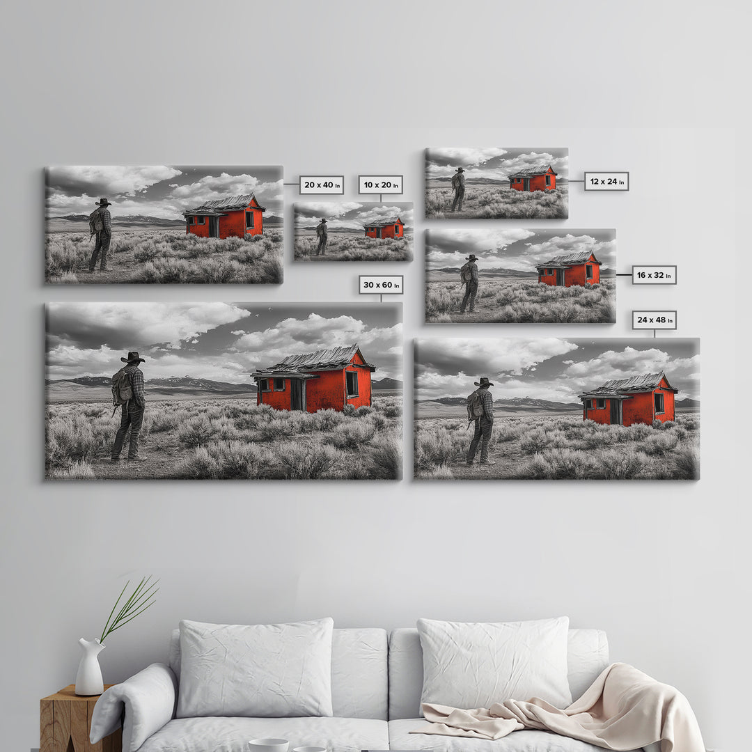 Cowboy Life, Red Shack, Desert Scene, American West, Canvas Print, Rustic Western Decor, Man Cave Wall Art, Adventure Aesthetic