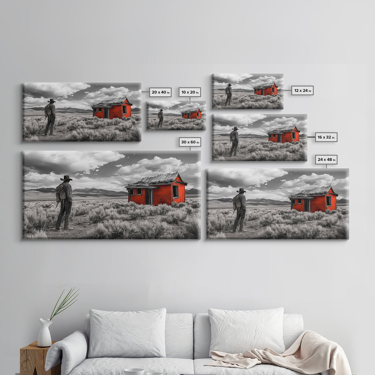 Cowboy Life, Red Shack, Desert Scene, American West, Canvas Print, Rustic Western Decor, Man Cave Wall Art, Adventure Aesthetic