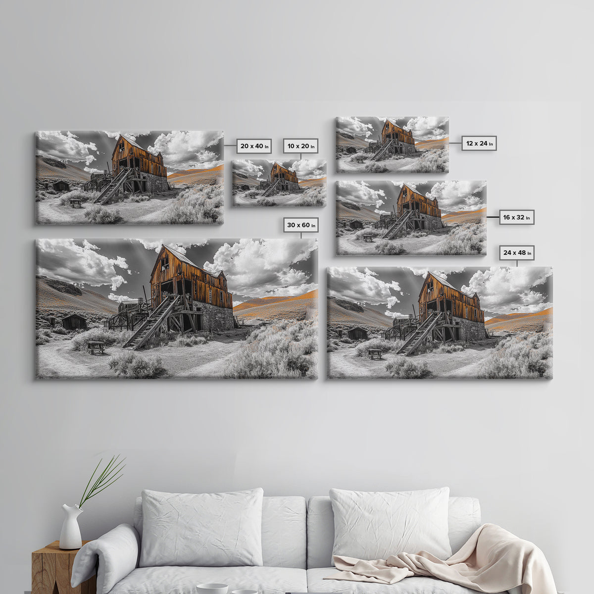 Desert Barn, Rustic Landscape, Western Vibes, Autumn Glow, Framed Canvas Print, Farmhouse Wall Art, Abandoned Homestead Photography