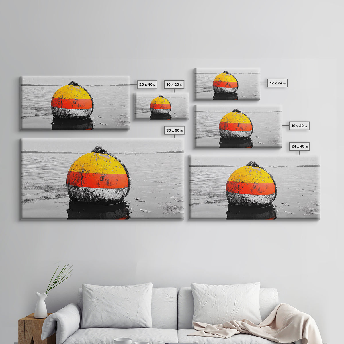 Buoy Pop, Marine Marker, Vibrant Sea, Nautical Life, Framed Canvas Print, Coastal Wall Art, Bathroom Decor, Bold Ocean Aesthetic