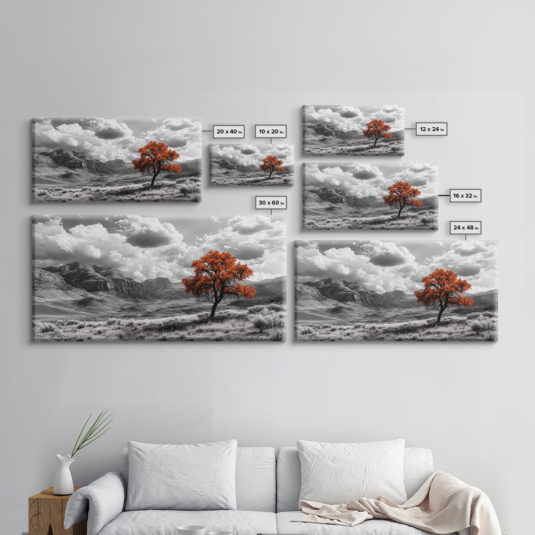 Autumn Tree Vista, Western Mountains Landscape, Vibrant Fall Decor, Dramatic Skies Canvas Print, Framed Canvas Print, Nature Wall Art