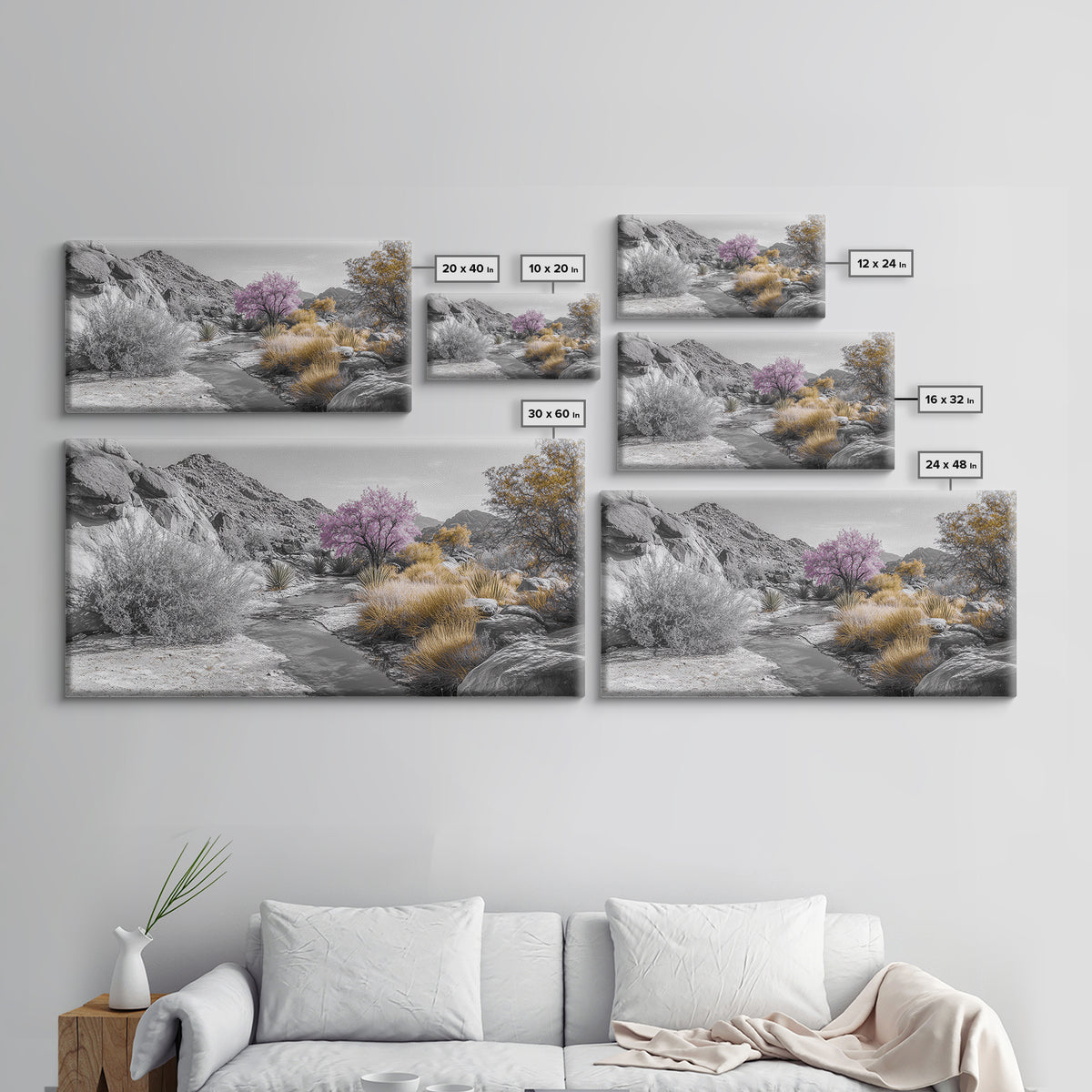 Desert Bloom, Surreal Landscape, Pink Tree, Earthy Desert Colors, Framed Canvas Print, Boho Living Room Wall Art, Southwestern Nature Scene