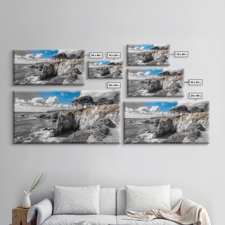 Coastal View, Cliffside Trees, Ocean Horizon, Nature Escape, Canvas Print perfect coastal wall art, minimalist home decor, bathroom art