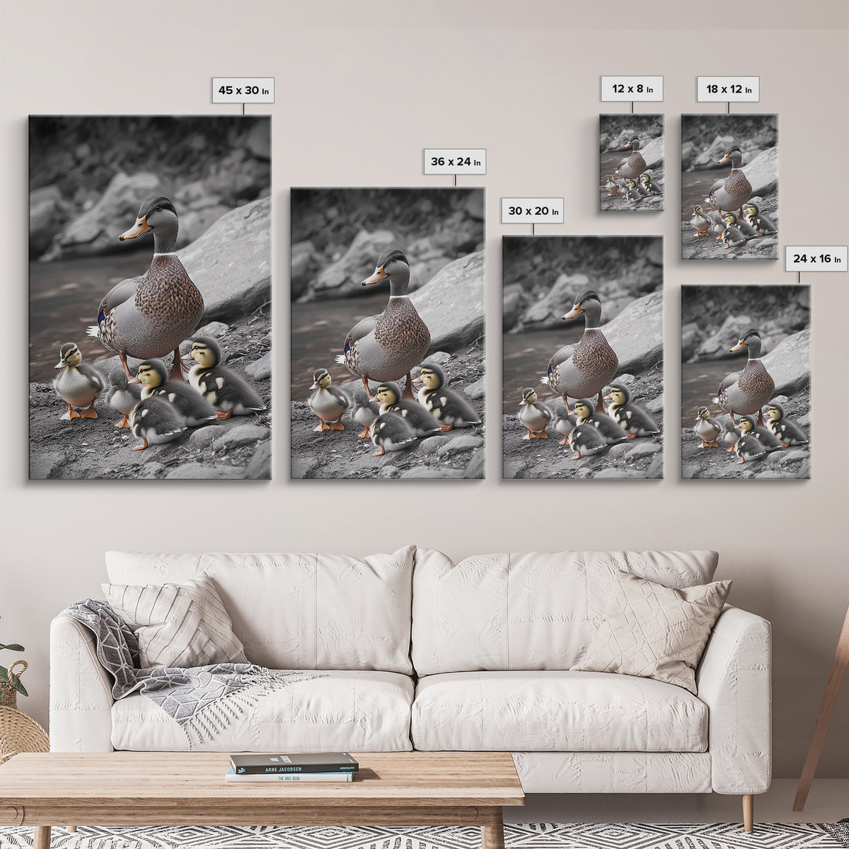 Duck Family, Nature Wildlife, Adorable Ducklings, Framed Canvas Print, Nursery Animal Wall Art, Cozy Farmhouse Decor, Fall Art Print