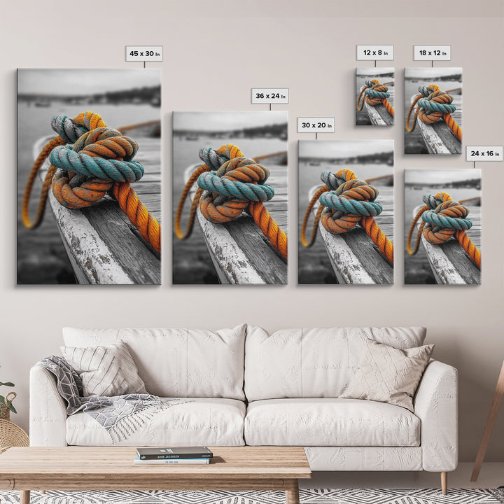 Nautical Rope, Boat Knot, Harbor Texture, Rustic Detail, Framed Canvas Print, Coastal Kitchen Art, Marine Decor, Boho Nautical Style